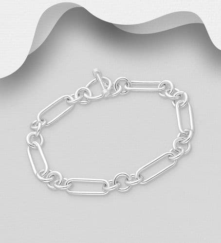 925 Sterling Silver Solid Hand Crafted Oblong and Circle Links Bracelet